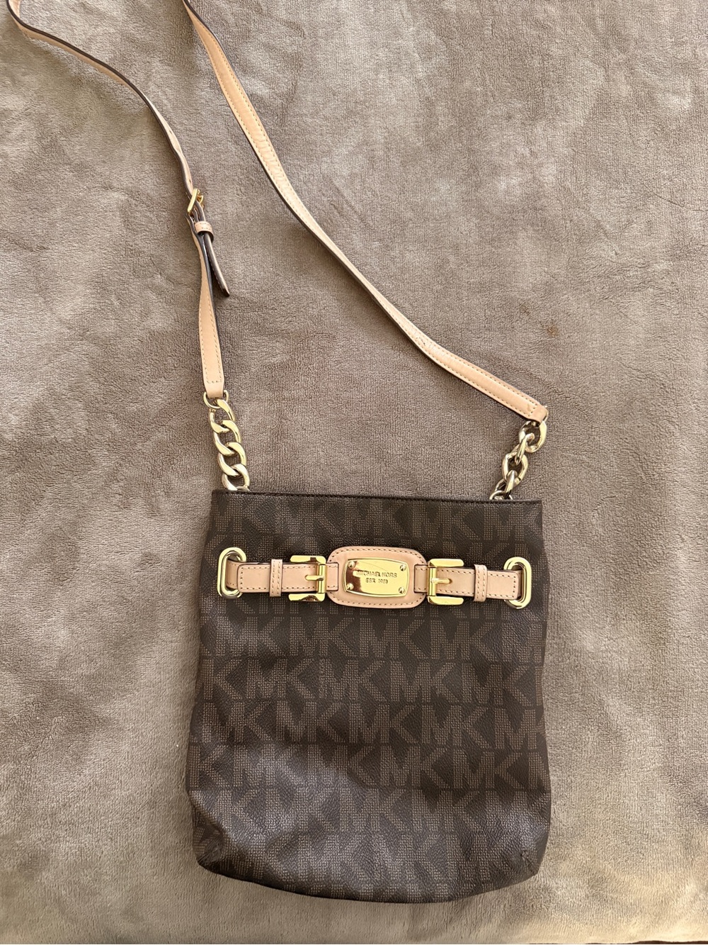 Michael Kors Brown with Beige Trim Signature Crossbody Bag